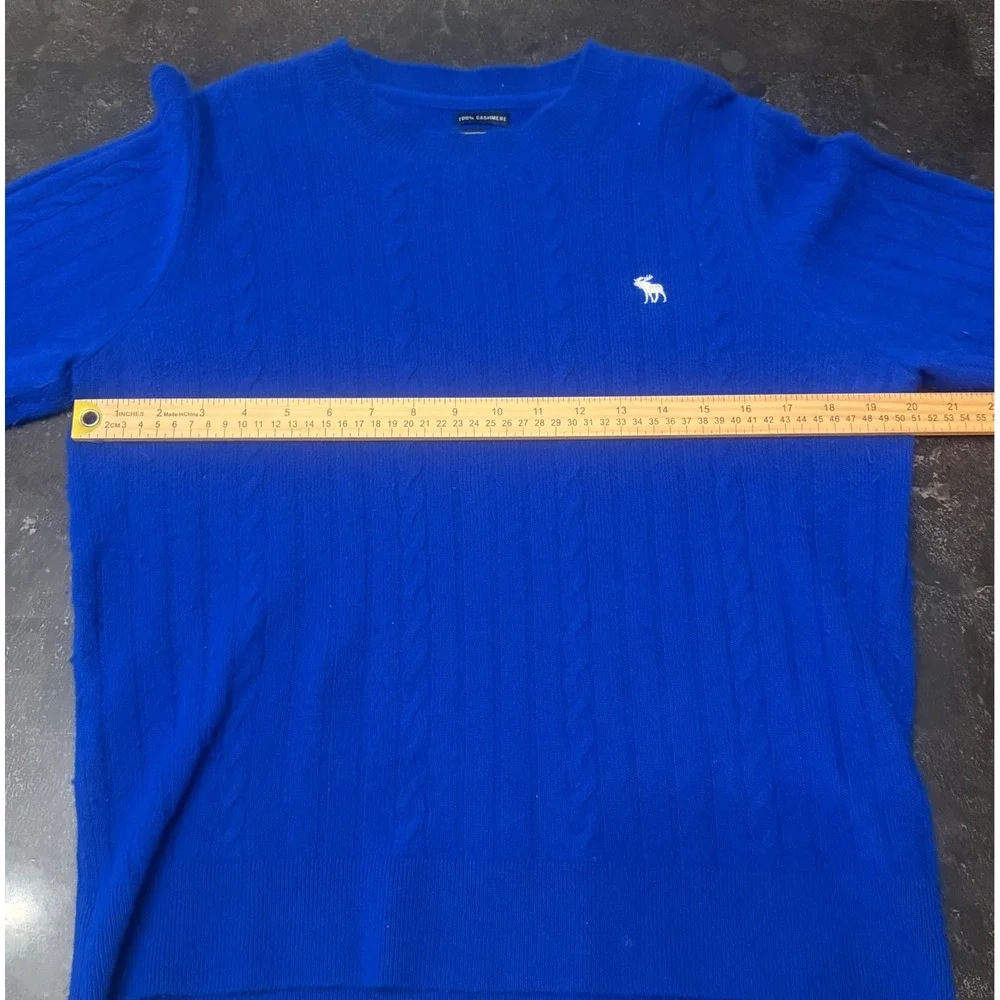 Abercrombie & Fitch Mens L 100% Cashmere Cable Knit Sweater Blue Moose Crewneck